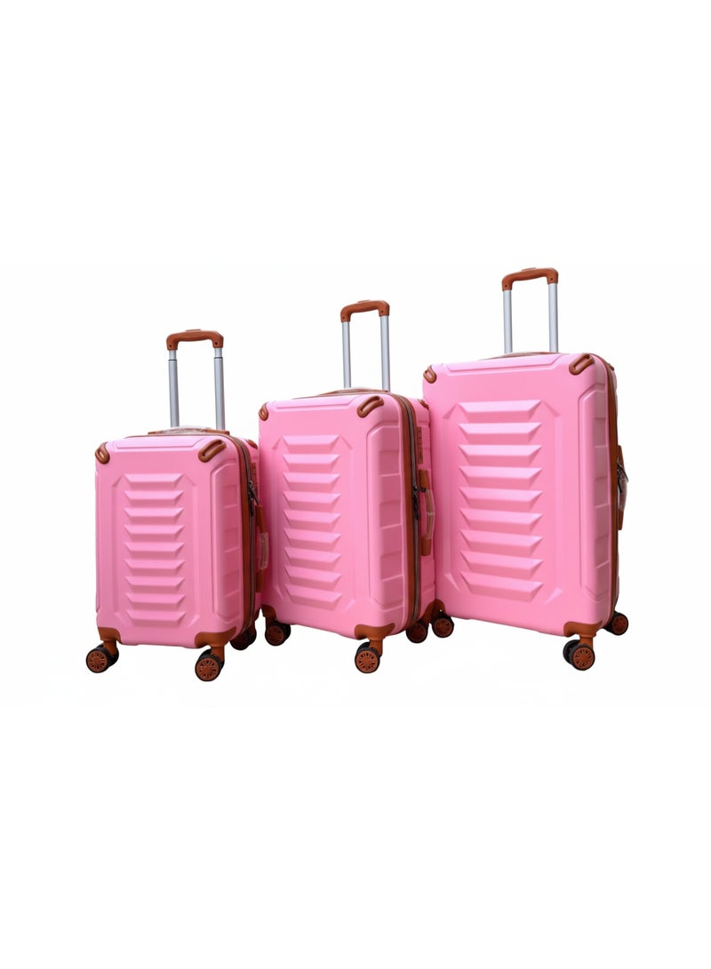 Abs Luggage Trolley Bags 3 Pcs Set (pink)